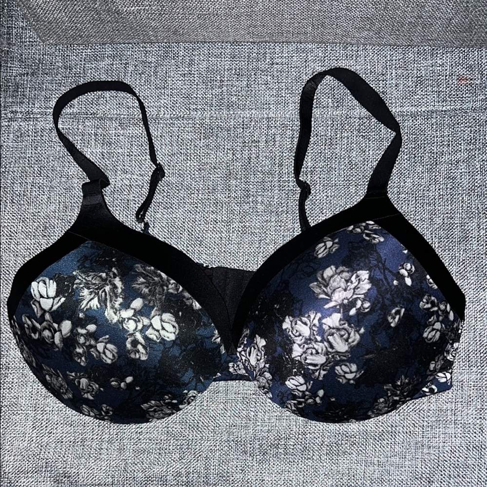 Maiden Form Floral Black White And Blue Women's Padded Bra Sz 40C